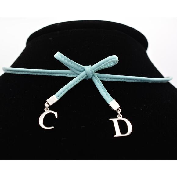 Christian Dior Vintage Bow Choker Necklace Logo CD Charm Leather Signed Bin2C - Picture 1 of 12